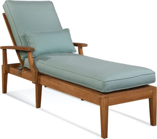 Teak Outdoor Chaise  or Sun Lounger with cushion in natural Sunbrella.