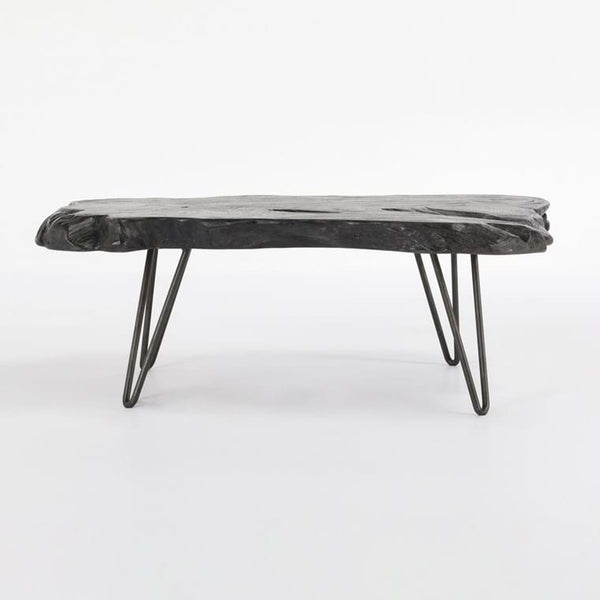 Solid wood Live edge coffee table in Black on iron legs