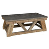 Reclaimed pine and blue stone top plank style coffee table. 