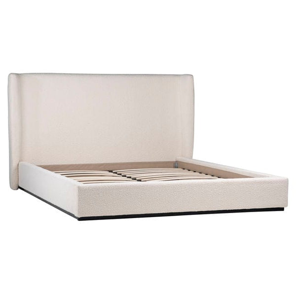 Tall 52" Winged Bed in 2 Sizes, Off White Boucle Upholstery