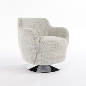 Light Grey Boucle Swivel Chair on Stainless Steel Base