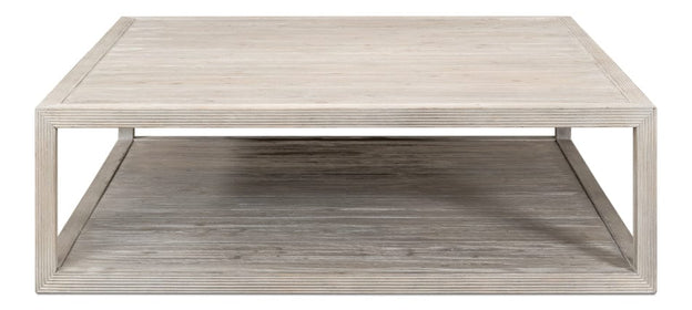 Large Pine Coffee Table in off white finish, Rustic, reeded legs.