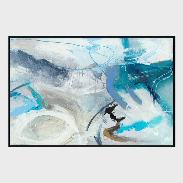 Large Bright Abstract Image Printed onto Canvas, with floating wood Frame