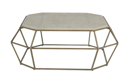 Coffee Table with faux shagreen top and faceted metal base in champagne gold - Hamptons Furniture, Gifts, Modern & Traditional