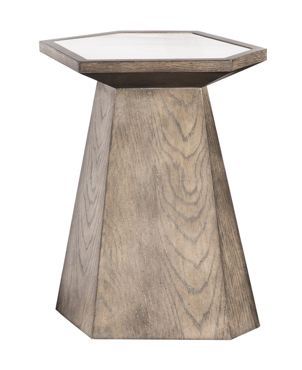 Side or drink table with stone top in white with grey veining