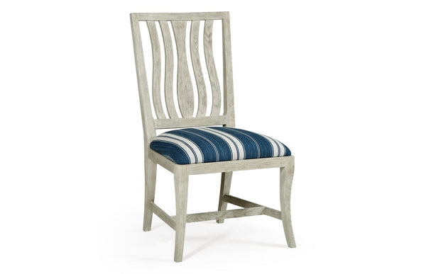 Grey Oak Dining Chair with Blue Striped Seat