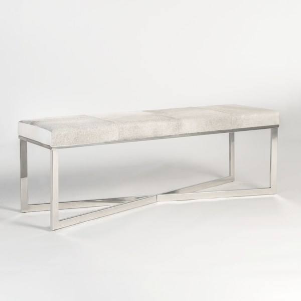 beautiful cow hide bench, on brushed chrome  x base - Hamptons Furniture, Gifts, Modern & Traditional
