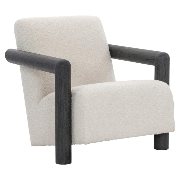 Ivory Soft Boucle Upholstered Chair with modern dark wood frame