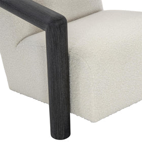 Ivory Soft Boucle Upholstered Chair with modern dark wood frame