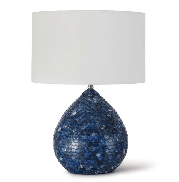 Blue Hand-Carved Scalloped Table Lamp