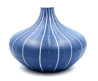 Blue Vase with White Lines