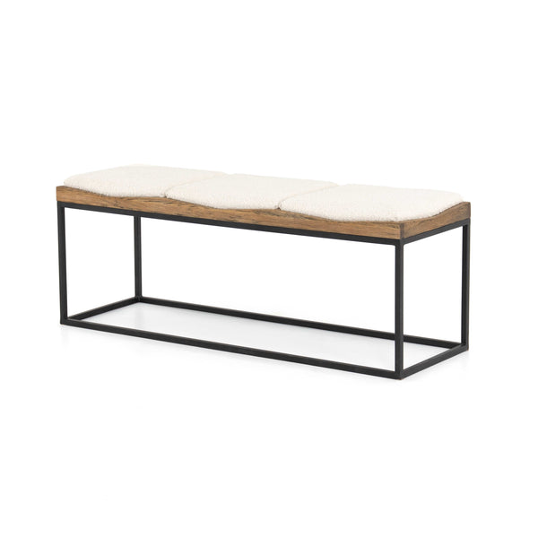 Oak Bench with Iron Base and 3 Seat Pillows - Hamptons Furniture, Gifts, Modern & Traditional