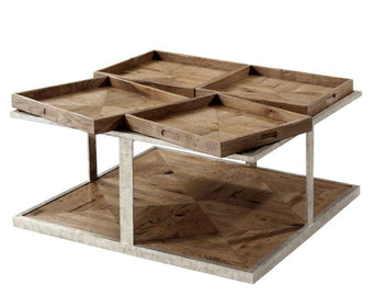 Rectangular Cocktail Table with 4 Square Inserts