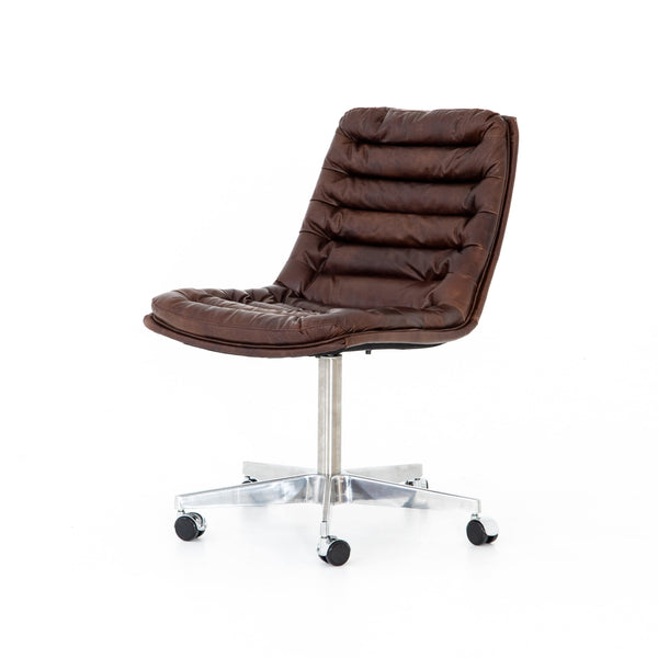 60's Style Leather Desk Chair with Stainless Steel Casters