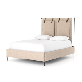 Upholstered Bed in Tan or Grey