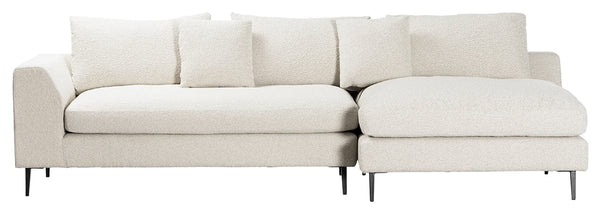 White Boucle Upholstered Sectional Sofa with Chaise on metal Legs