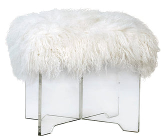 Useful fur ottoman or stool on clear plexi base