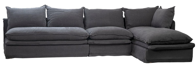 Sectional Sofa in dark grey with double pillow seat cushions