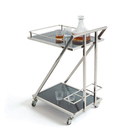 Stainless Steel and Black Glass Bar Cart - Hamptons Furniture, Gifts, Modern & Traditional