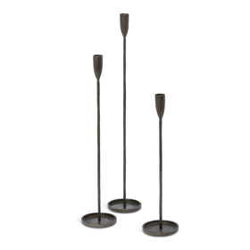 Hand Forged Iron Candle Sticks in Black, Set of Three