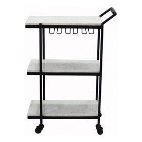 Small Scale Black Iron and White Marble Bar Cart