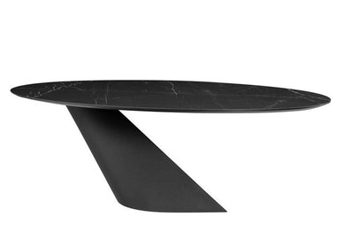 Cantilevered Dining Table with Marbleized Ceramic Top