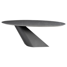 Cantilevered Dining Table with Marbleized Ceramic Top