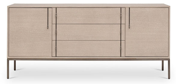 Oak Buffet with 2 door & 3 drawers, stainless steel base
