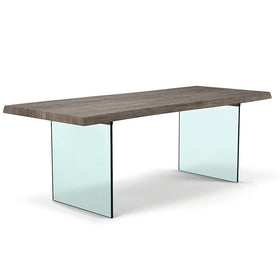 Live Edge Dining Table with Tempered Glass Legs, in 3 Sizes