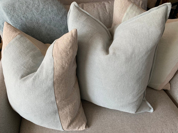 Aqua and grey linen throw pillows - Hamptons Furniture, Gifts, Modern & Traditional
