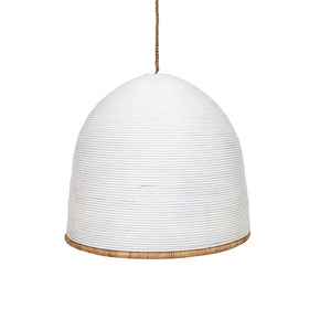 Very Large Rattan Dome Pendant Light in White & Natural