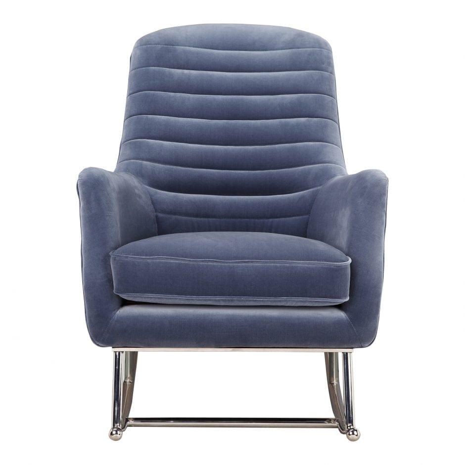 Blue Velvet Rocking Chair on stainless steel base hamptons