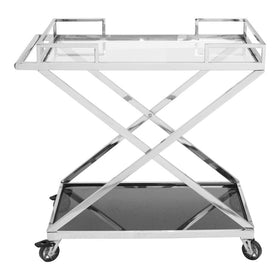 Bar Cart in Stainless Steel, with Tempered Glass