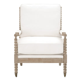 Solid Oak Bobbin Style Chair in Performance Live smart white fabric