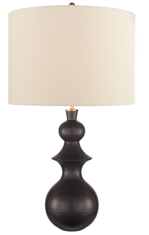 Saxon Large Table Lamp in Metallic Black with Cream Linen Shade
