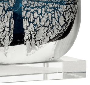 Mouth Blown Art Glass With Silver Leaf Accents, Mounted On A Crystal Base.