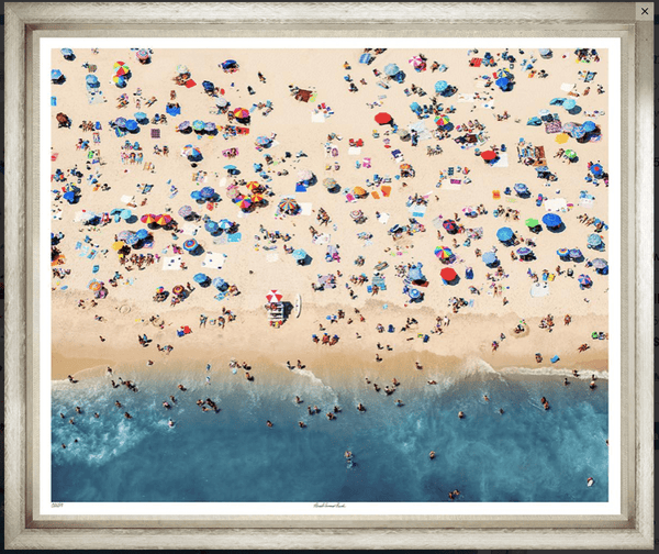 Busy Beach Scene, aerial summer photograph, available in other sizes and styles
