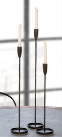 Hand Forged Iron Candle Sticks in Black, Set of Three