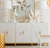 White Buffett with Gold accents & Raffia Cover Doors