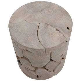 Round Bleached Teak End Table