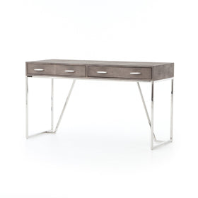 2 Drawer Faux Shagreen Desk with Stainless Steal Base