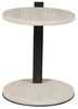 Side Table in White Travertine and Black Textured Metal Frame