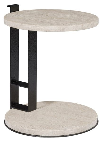 Side Table in White Travertine and Black Textured Metal Frame