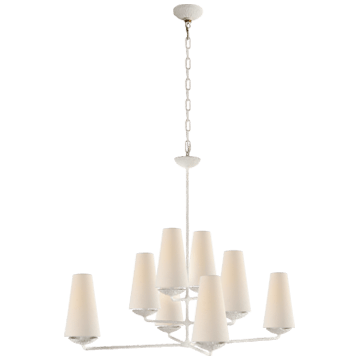 Fontaine Large Offset Chandelier in Plaster White with Linen Shades