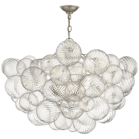 Talia Grande Chandelier in Burnished Silver Leaf with Clear Swirled Glass