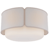 Eyre Large Flush Mount in Soft Brass and Soft White Glass with Linen with Cream Trimmed Shade