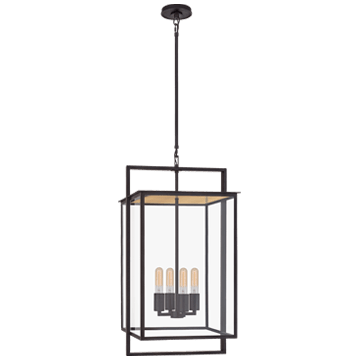 Halle Medium Hanging Lantern in Aged Iron with Clear Glass