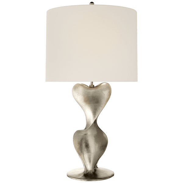 Large Table Lamp in Burnished Silver Leaf with Linen Shade