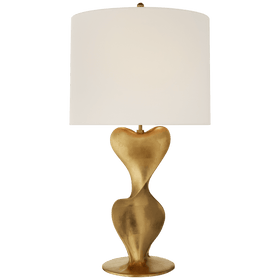 Large Table Lamp in Burnished Silver Leaf with Linen Shade