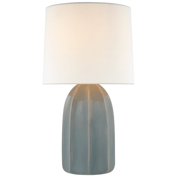 Melanie Large Table Lamp in Frosted Medium Blue with Linen Shade